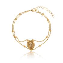 Pulseira Banhada A Ouro 18k Cruz De Bolinhas Pulseira Banhada A Ouro 18k Cruz De Bolinhas
