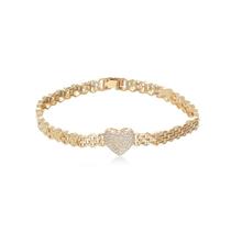 Pulseira Banhada a Ouro 18K Esteira Coração Cravejado