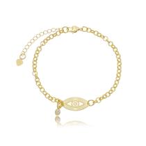 Pulseira Banhada a Ouro Olho Grego Com Pingente de Uma Pérola Pulseira Banhada a Ouro Olho Grego Com Pingente de Uma Pérola