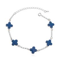 Pulseira Banhada a Prata Trevos Azul Resina Pulseira Banhada a Prata Trevos Azul Resina