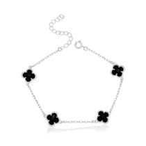 Pulseira Banhada a Prata Trevos Murano Preto Pulseira Banhada a Prata Trevos Murano Preto
