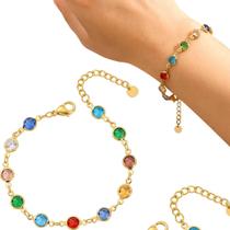 pulseira banhada ouro zirconias aço inox + saquinho dourada qualidade premium casual social presente