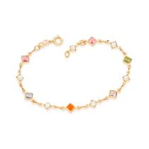 Pulseira banhado ouro 18k feminina colorida pedras e pérolas rommanel 550672 Pulseira banhado ouro 18k feminina colorida pedras e pérolas rommanel 550672