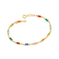 Pulseira banhado ouro 3x 24k 18k e 22k feminina colorida fio de pedras retangular rommanel 550668 Pulseira banhado ouro 3x 24k 18k e 22k feminina colorida fio de pedras retangular rommanel 550668