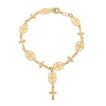 Pulseira banhado ouro 3x 24k 18k e 22k feminina com pingentes berloques flores e cruz rommanel 551201
