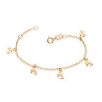 Pulseira banhado ouro 3x 24k 18k e 22k feminina com pingentes berloques infantil golfinhos rommanel 550600
