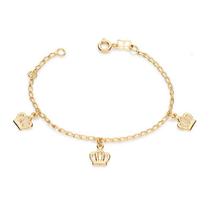 Pulseira banhado ouro 3x 24k 18k e 22k feminina com pingentes berloques infantil três berloques coroa rommanel 551181 Pulseira banhado ouro 3x 24k 18k e 22k feminina com pingentes berloques infantil três berloques coroa rommanel 551181