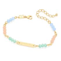 Pulseira banhado ouro 3x 24k 18k e 22k feminina com pingentes berloques pedra infantil cristais retangular gratidão 20/15cm rommanel 55176 Pulseira banhado ouro 3x 24k 18k e 22k feminina com pingentes berloques pedra infantil cristais retangular gratidão 20/15cm rommanel 55176