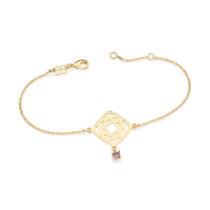 Pulseira banhado ouro 3x 24k 18k e 22k feminina com pingentes berloques pedra zircônia quadrado lilás pendurada reino mágico rosas rommane Pulseira banhado ouro 3x 24k 18k e 22k feminina com pingentes berloques pedra zircônia quadrado lilás pendurada reino mágico rosas rommane
