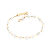 Pulseira banhado ouro 3x 24k 18k e 22k feminina de bolinha fio cadeado com pérolas rommanel 551350
