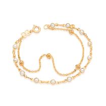 Pulseira banhado ouro 3x 24k 18k e 22k feminina de bolinha pérolas infantil 2 fios diferentes rommanel 550925