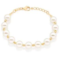 Pulseira banhado ouro 3x 24k 18k e 22k feminina grossa com pérolas e esferas rommanel 20 18 cm 552053 Pulseira banhado ouro 3x 24k 18k e 22k feminina grossa com pérolas e esferas rommanel 20 18 cm 552053