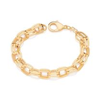 Pulseira banhado ouro 3x 24k 18k e 22k feminina grossa elos cadeado ovais duplo rommanel 19 cm 552080