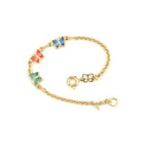 Pulseira banhado ouro 3x 24k 18k e 22k feminina infantil para bebe rommanel borboletas coloridas 550680 Pulseira banhado ouro 3x 24k 18k e 22k feminina infantil para bebe rommanel borboletas coloridas 550680