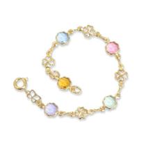 Pulseira banhado ouro 3x 24k 18k e 22k feminina infantil para bebe rommanel fio de flores coloridas e trevo vazados 550675