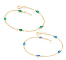 Pulseira banhado ouro 3x 24k 18k e 22k feminina pedra elo português cristais ovais verdes ou azuis rommanel 551669