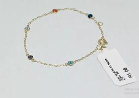 Pulseira Bebê Infantil Ouro 18k Menina Com Pedrinhas 14cm
