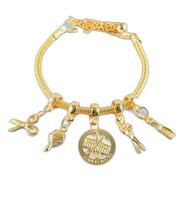 Pulseira Berloque Cabeleireiro Escova Pente Folheado 18k