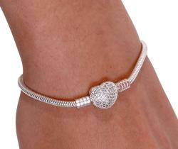 Pulseira Berloque CORAÇÃO cravejado prata 925