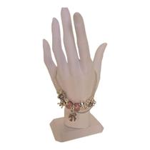 PULSEIRA BERLOQUE EM DETALHES ROSA METAL PRATA COM STRASS Prata