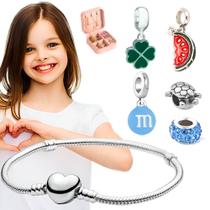 Pulseira Berloque Estilo Folheada a Prata Menina