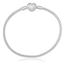 Pulseira Berloque Fecho Coração Cravejada Banhado a Prata 925 Tam 19cm Pulseira Berloque Fecho Coração Cravejada Banhado a Prata 925 Tam 19cm