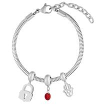 Pulseira Berloque Mão de Fátima Coleção Steel Dreams de Aço.