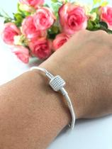 Pulseira Berloque Prata Maciça 925 Cravejada Zirconia