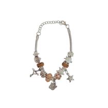 Pulseira Berloque Prateada E Dourada Feminina De Pedras