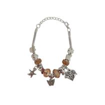 Pulseira Berloque Prateada E Dourada Feminina De Pedras
