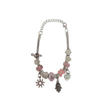 Pulseira Berloque Prateada E Dourada Feminina De Pedras