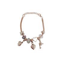 Pulseira Berloque Prateada E Dourada Feminina De Pedras