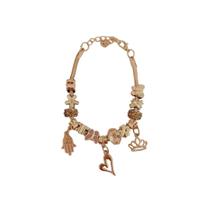 Pulseira Berloque Prateada E Dourada Feminina De Pedras