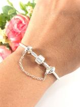 Pulseira Berloqueira C/ Trava Silicone Prata Maciça 925