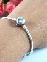 Pulseira Berloqueira Fecho Coração Prata Legitima 925