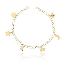 Pulseira Berloqueira Pingente Laço Trevo Ouro 10k Puro 18 Cm Pulseira Berloqueira Pingente Laço Trevo Ouro 10k Puro 18 Cm