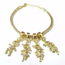 Pulseira Berloques Crianças Filhos Folheado A Ouro 18k Pulseira Berloques Crianças Filhos Folheado A Ouro 18k