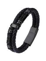 Pulseira Bestyle de couro preto em dupla camada 25 cm