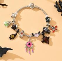 Pulseira BJR, estilo cartoon, retrô, com tema de caveira de abóbora