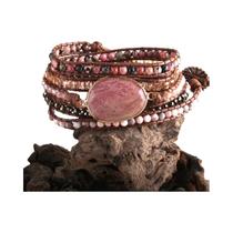 Pulseira Boho Frisada com 5 Fios e Pedras Naturais - Envoltório de Presente