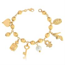 Pulseira bolas lisas coraçao,chave,sapato,perola,guadalupe... folheada a ouro 18k