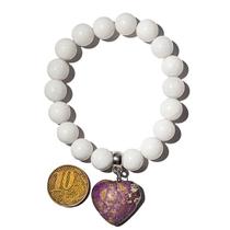 Pulseira Bolinha 10mm Coração Purpurita e Quartzo Branco