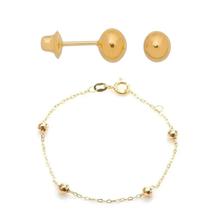 Pulseira Bolinha Infantil Bebe Brinco 4mm Bolinha Ouro 18k