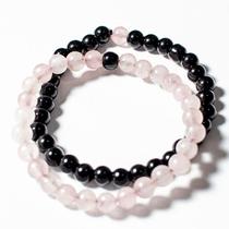 Pulseira Bolinha Obsidiana e Quartzo Rosa Para Casal 6mm Pulseira Bolinha Obsidiana e Quartzo Rosa Para Casal 6mm