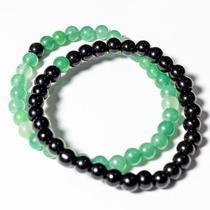 Pulseira Bolinha Obsidiana e Quartzo Verde 6mm Para Casal