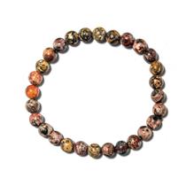 Pulseira Bolinha Pedra Jaspe Leopardo Rolada Fio Silicone