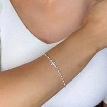 Pulseira Bolinhas e Cruz Prata 925