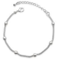 Pulseira Bolinhas Lisas e Corrente Maleável Banhada a Prata