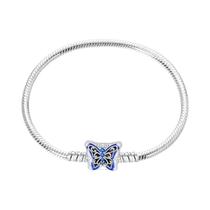 Pulseira Borboleta Azul Para Mulheres Joia DIY De Prata 925 Da Moda
