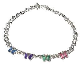 Pulseira Borboletas Coloridas 18 Cm Prata 925 Legítima